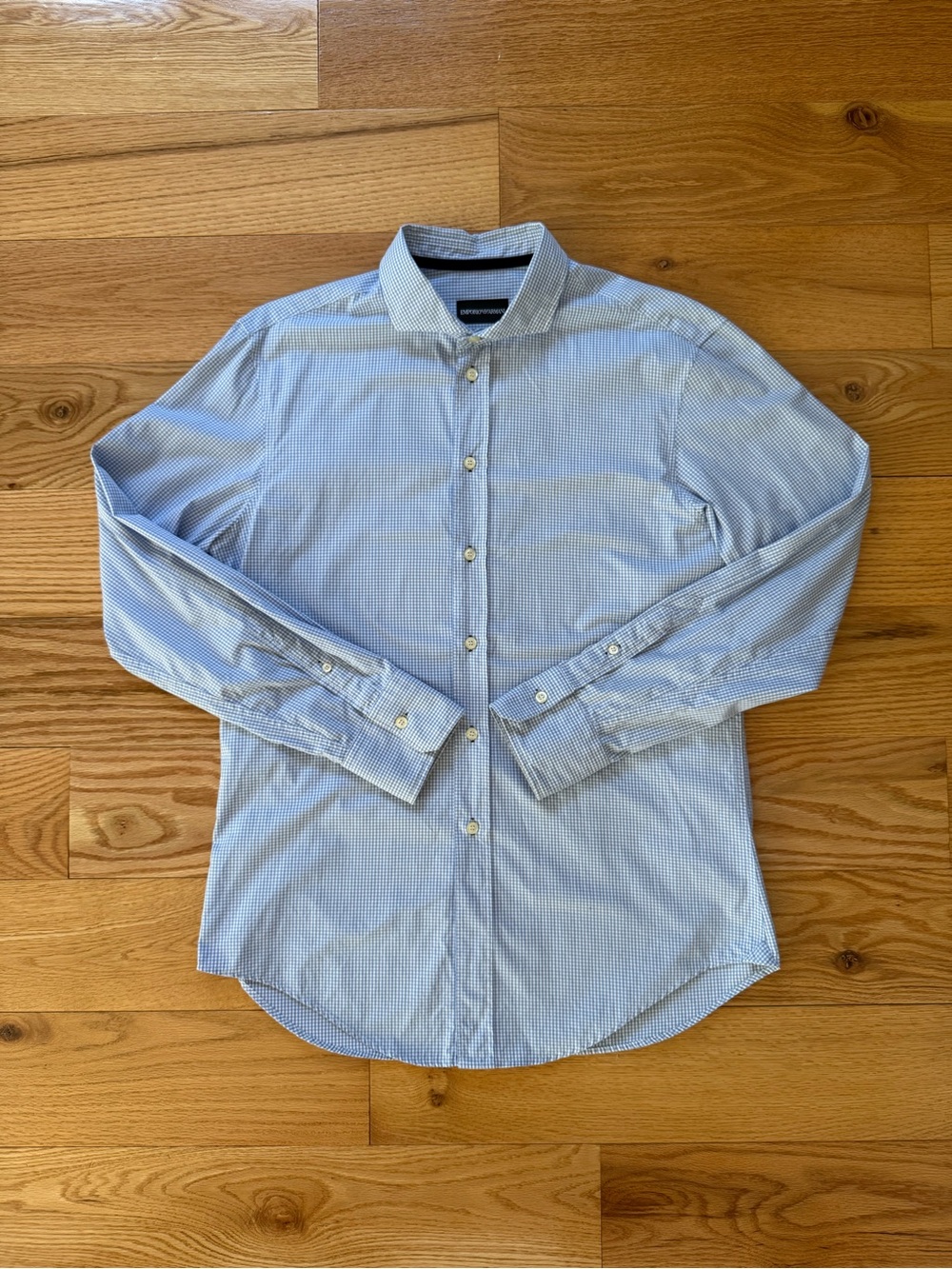 Emporio Armani Blue Micro-Check Men's Dress Shirt